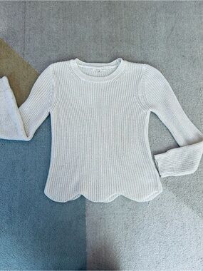 Copper Key Ivory Scallop Hem Crewneck Sweater